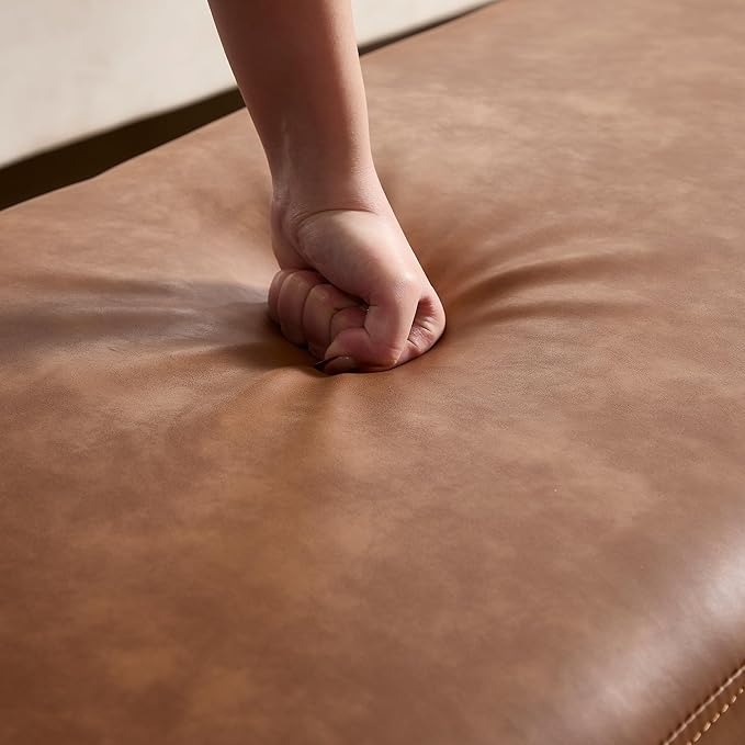 55" End of Bed Storage Bench Ottoman for Bedroom, Faux Leather Upholstered Entryway Bench Long Window Seating for Corner/Living Room/Recption Room/Office/Shop, Brown-PurrikoPets