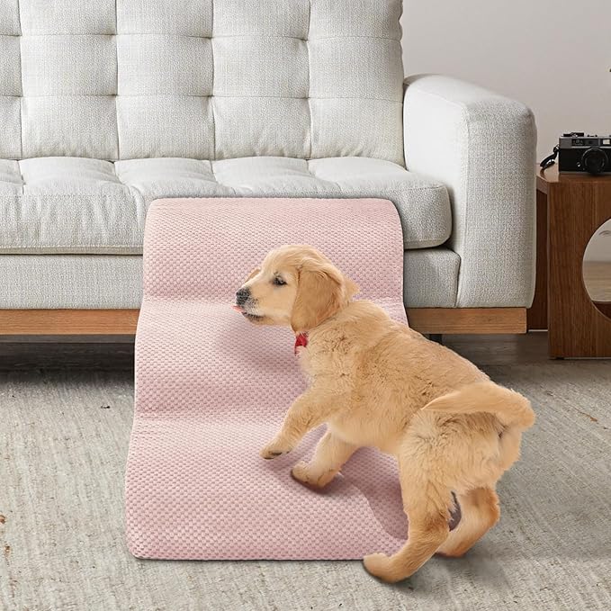 Dog Stairs for Small Dogs - High Density Foam Pet Steps, Extra Wide Dog Ramp with Non-Slip Bottom for High Beds, Couch and Sofa, Best for Dogs Injured, Older Doggy Cats,3 Steps, Pink-PurrikoPets