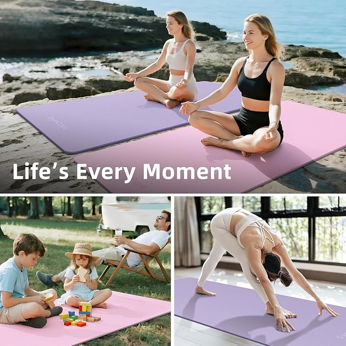 Extra Large Yoga Mat - 72"x35", 72"x48", 78"x57" - Wide TPE Exercise Mat for Home, Stretching, Couples & Family Workouts - 6-12mm Thick, Non-Slip & Waterproof - with Carry Bag and Straps-PurrikoPets