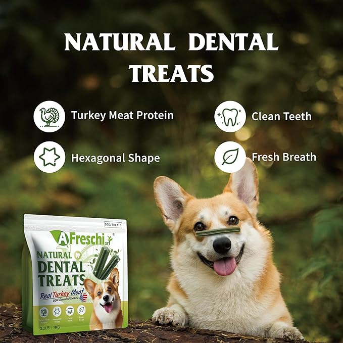 Afreschi Turkey Dental Sticks for Dogs, 2.2 lb – All Natural Dog Chews, USA-Sourced Trukey, Hypoallergenic, Long-Lasting Chew for Puppies and Adult Dogs, Grain-Free, Signature Series-PurrikoPets
