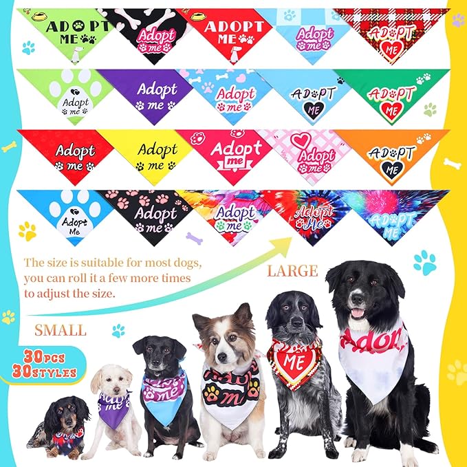 30 Pcs Dog Bandanas Bulk Pet Bibs Colorful Triangle Scarf Pet Bandanas for Medium Large Dogs Spring Summer Birthday Costume Decoration (Adopt Me)-PurrikoPets