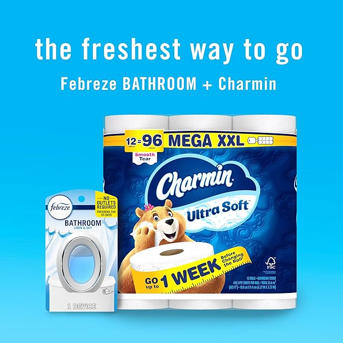 Febreze Bathroom Air Freshener, Odor-Fighting, Plug In Alternative, Air Fresheners for Home and Bathroom and Kitchen, Closet Air Fresheners, Linen & Sky Scent, 4 Count-PurrikoPets