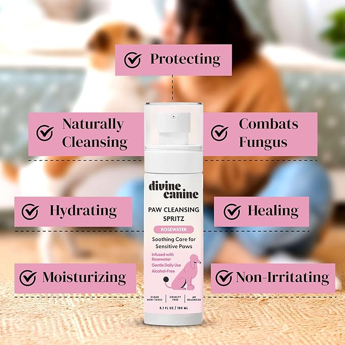 Dog Paw Cleaner - 5.1 Fl Oz of Alcohol Free Paw Cleansing Spray - Made with Rosewater, Aloe, Copaiba Oil, and Lemongrass Oil to Nourish and Clean Paws - Made in The USA-PurrikoPets