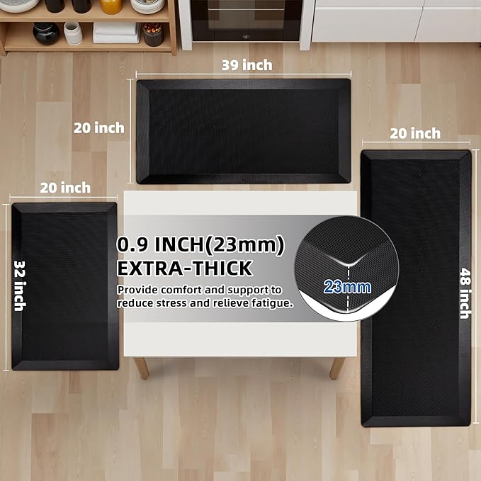 2 PCS Anti Fatigue Kitchen Mats for Floor, 9/10 Extra Thick Cushioned Standing Desk Mat, Comfort Memory Foam Ergonomic Kitchen Rugs and Mats Non-Slip Waterproof for Office, Kitchen, 20"x32"+20"x48"-PurrikoPets