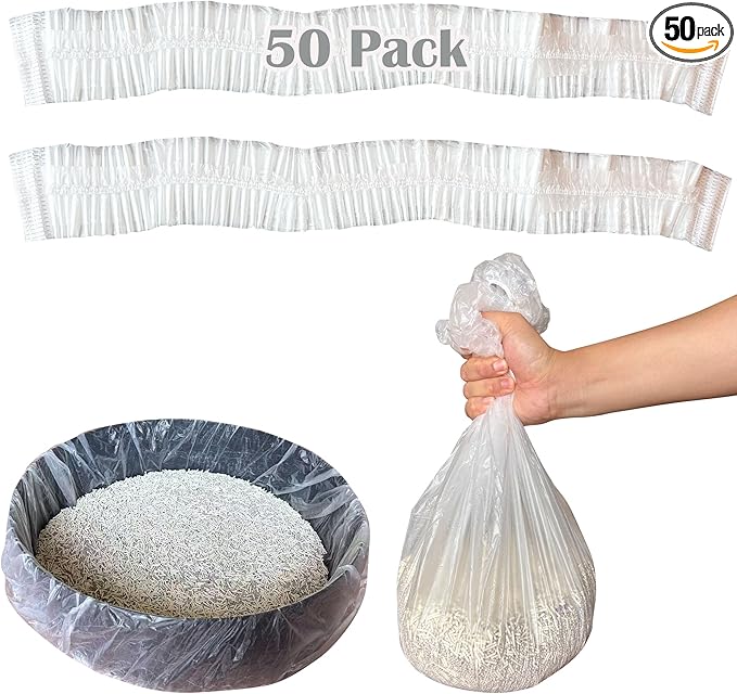 50 Pack Litter Box Liners Compatible with Lifewit Litter Box Cat, Elastic Band Trash Bags for Disposal of Cat Waste, Waterproof and Leak Proof (Clear)-PurrikoPets
