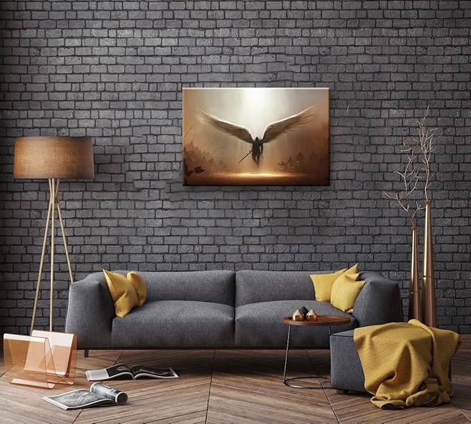 Fantasy Angel Stretched Canvas Wall Art for Living Room Bedroom Home Decoration,Abstract Anime Picture Print Painting Decor Artwork,Mysterious Wing Man Gallery Wrapped Gift,Inner Frame 24x36 Inches-PurrikoPets