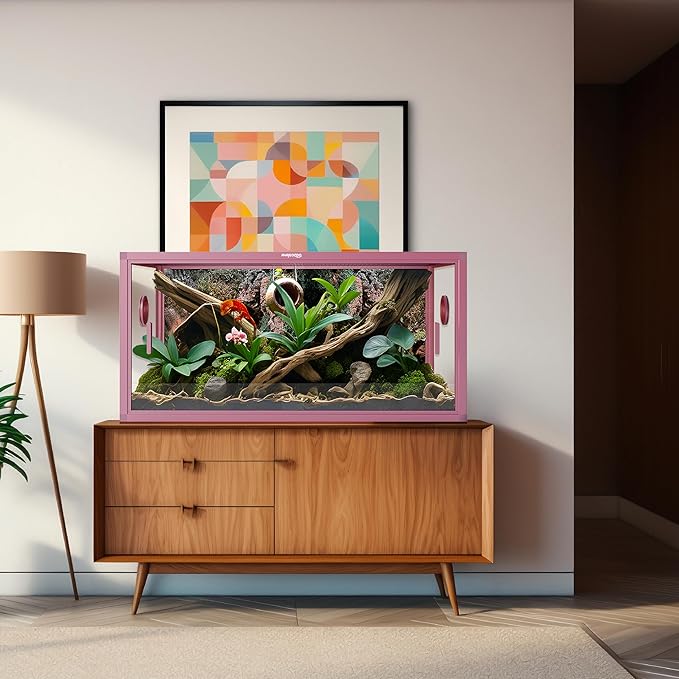 50 Gallon Bearded Dragon Tank, Reptile Enclosure for Easy Maintenance, Front Opening Reptile Tank with Top Screen Ventilation & Glass Sliding Door 36''x18''x18''-PurrikoPets