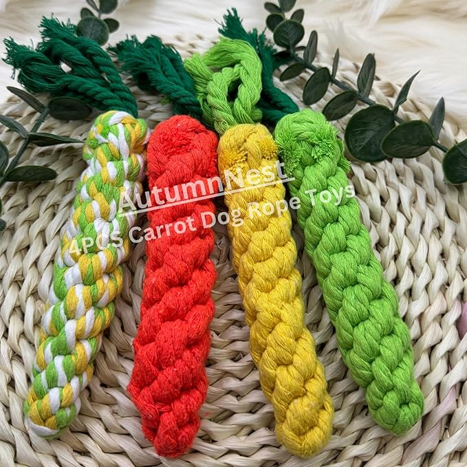 4PCS Mixed Color Woven Pet Chew Set (Yellow, Green, Orange, Rainbow), Dog Chew Toys, Cat Teething Toys, Durable & Safe Interactive Pet Toys-PurrikoPets