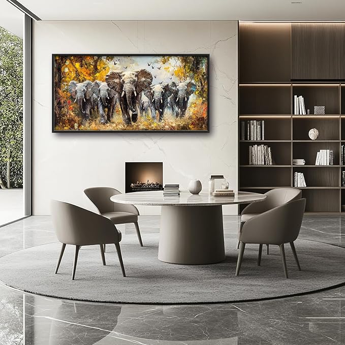 Extra Large Elephant Framed Wall Art for Living Room,Oversized Elephants Wild Animal Pictures Wall Decor,Forest Landscape Canvas Print Painting Modern Artwork Bedroom Office Bathroom 60L" x 30W"-PurrikoPets