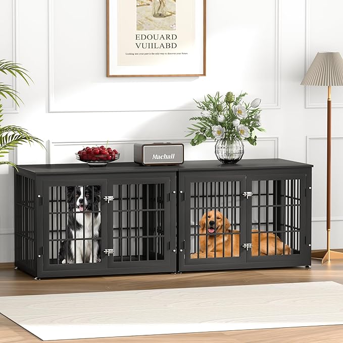 38 Inch Heavy Duty Dog Crate Furniture for Large and Medium Dogs, Decorative Pet House End Table, Wooden Cage Kennel Furniture Indoor, Black-PurrikoPets