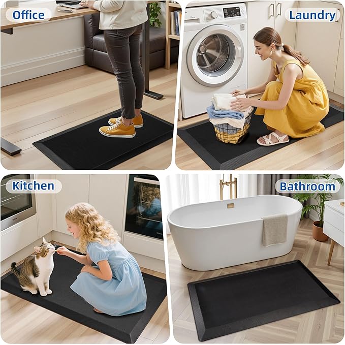 2 PCS Anti Fatigue Kitchen Mats for Floor, 9/10 Extra Thick Cushioned Standing Desk Mat, Comfort Memory Foam Ergonomic Kitchen Rugs and Mats Non-Slip Waterproof for Office, Kitchen, 20"x32"+20"x48"-PurrikoPets