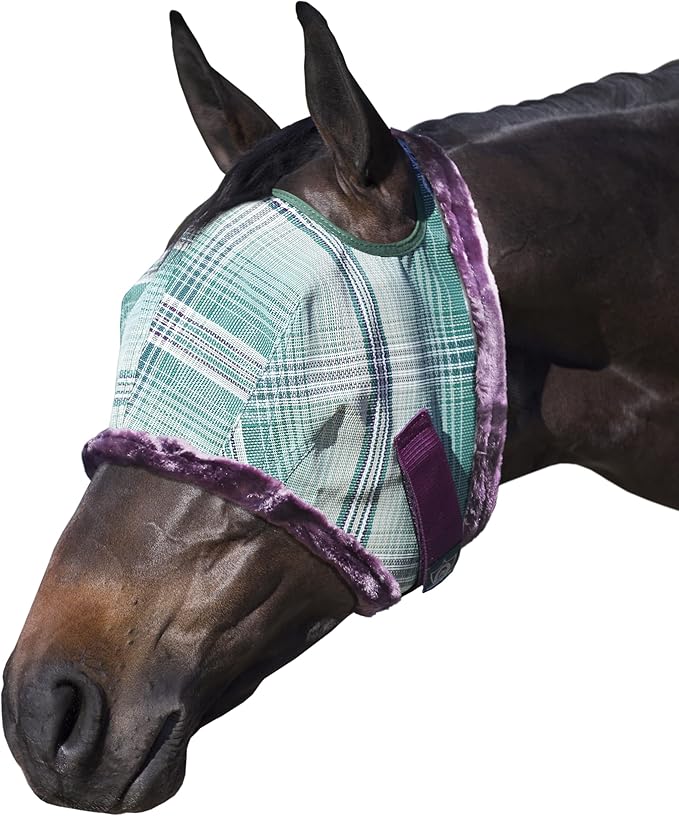 Kensington Fly Mask with Fleece Trim for Horses — Protects Face and Eyes from Flies and Sun Rays While Allowing Full Visibility — Breathable and Non Heat Transferring, XX-Large, Imperial Jade-PurrikoPets
