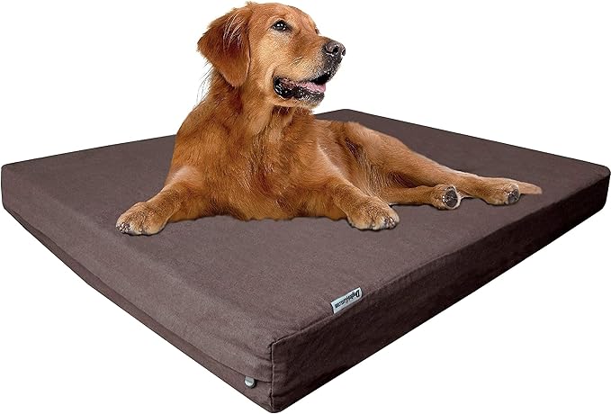 Dogbed4less Extra Large Orthopedic Memory Foam Dog Bed for Large Dogs with Durable Waterproof Internal Case, Removable Washable Denim Cover and Bonus Pet Bed Cover, 47X29X4 Fits 48X30 Dog Crate, Brown-PurrikoPets