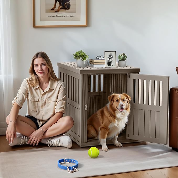 Dog House - Resin Outdoor Dog Kennel with Ventilated Design, Waterproof Dog Bed Shelter for Backyard, Garden & Patio-PurrikoPets