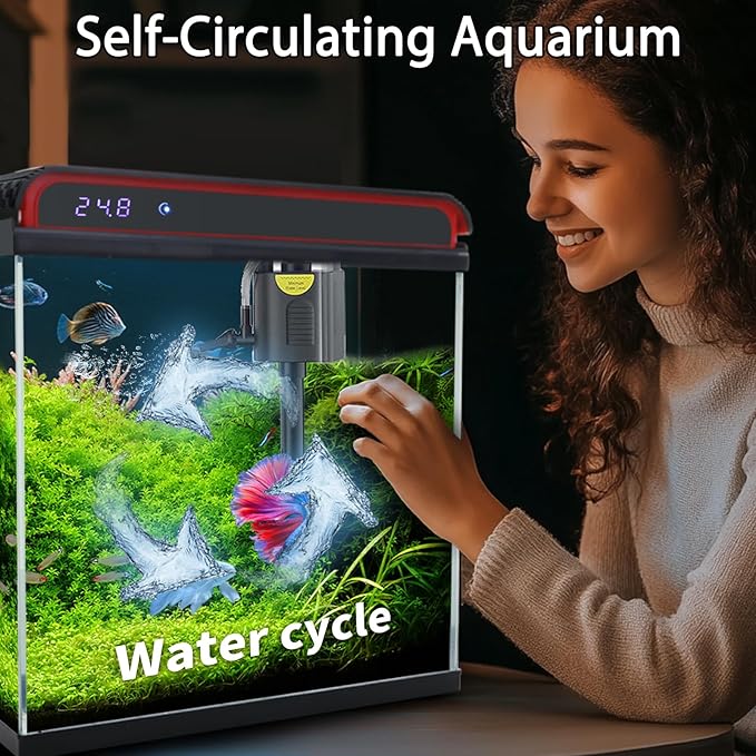 20 Gallon Fish Tank, Large Smart Aquarium with Self-Cleaning Pump 3 Color Lights Water Temperature Detection System, Smart Fish Tank for Betta Shrimp Guppy Goldfish Beta, Home Decor Gift with Tank-PurrikoPets
