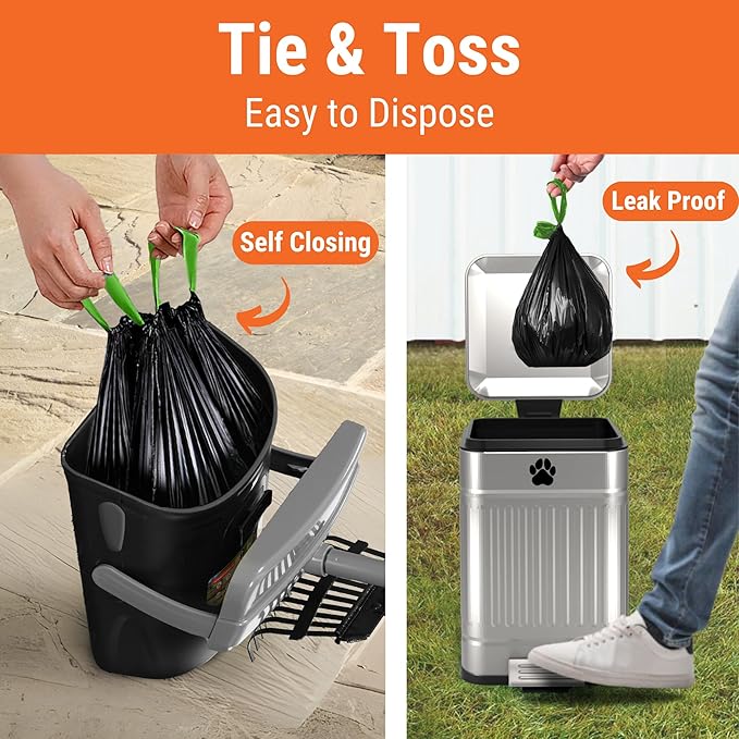 Dog Pooper Scooper with Bag Attachment, 40" Long Handle Pooper Scooper for Large Dogs, Dog Poop Scoop for Yard, Large Capacity Swivel Bin and Rake, Lavender Scented Bags (Grey)-PurrikoPets