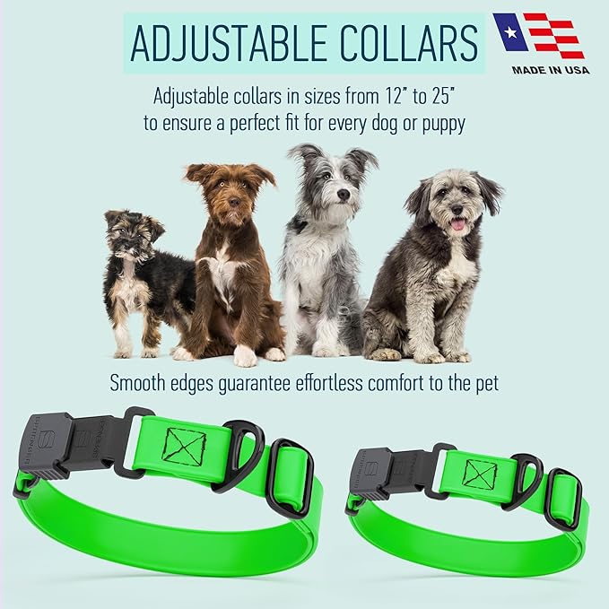 Dogline Biothane Waterproof Dog Collar with Herm Sprenger Black Stainless Steel Quick Release Buckle – Heavy Duty Tactical Durable Collar for Dogs – Comfortable and Safe Pet Collar W 1" L 15-25" Green-PurrikoPets
