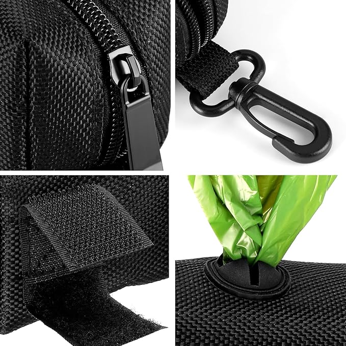 Dog Waste Bag Dispenser Pet Poop Bags Holder for Doggie Waste Bags Dispensers Soft Fabric Zipper Small Doggy Puppy Pouch for Leash Accessory Attachment with Carrier,2PCS Black-PurrikoPets