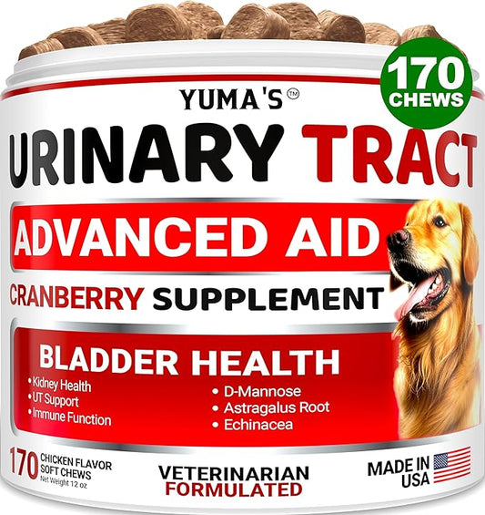 Dog UTI Treatment - 170 Treats - Cranberry Supplement for Dogs - Bladder Control - Urinary Tract Infection Treatment - UTI Medicine Multivitamin - Vitamins and Supplements - Made in USA-PurrikoPets