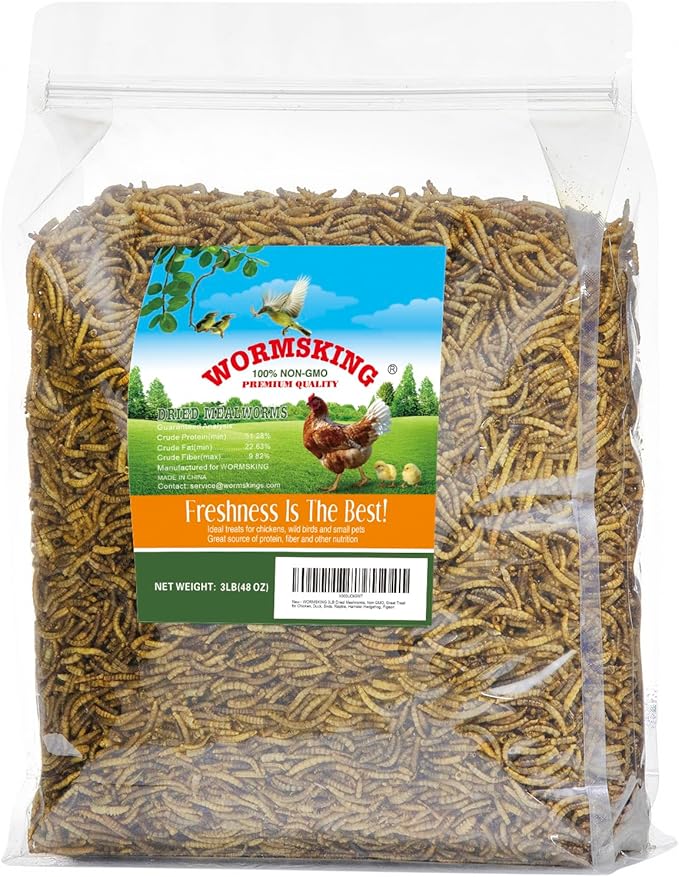 3LB Dried Mealworms, Great Treat for Chicken, Duck, Birds, Reptile, Hamster,Hedgehog, Pigeon-PurrikoPets