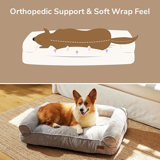 FUKUMARU Cute Dog Bed, Fluffy Dogs Couch with TPU Layer Keeping Lining Dry, Pet Sofa Medium Size Dog Easy to Care, Warm Cat Bed with Removable Zipper Cover, 36inch, Large, Light Grey-PurrikoPets