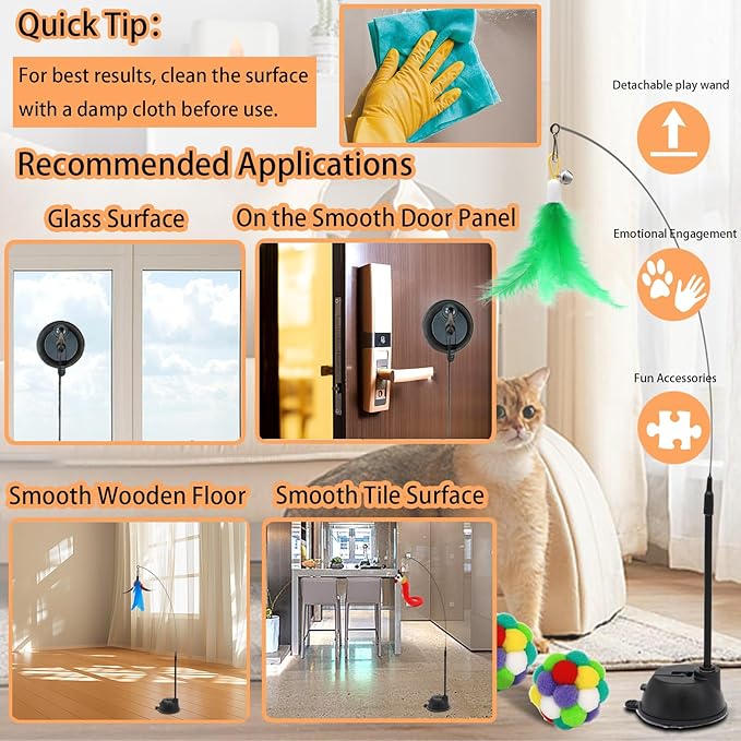4-in-1 Interactive Cat Toys Set with Suction Cup Wand, Hanging Cat Toys, Fishing Pole Cat Wand & Kitten Balls- Includes Variety Replaceable Worms, Feathers for Indoor Bored Cats for Exercise-PurrikoPets