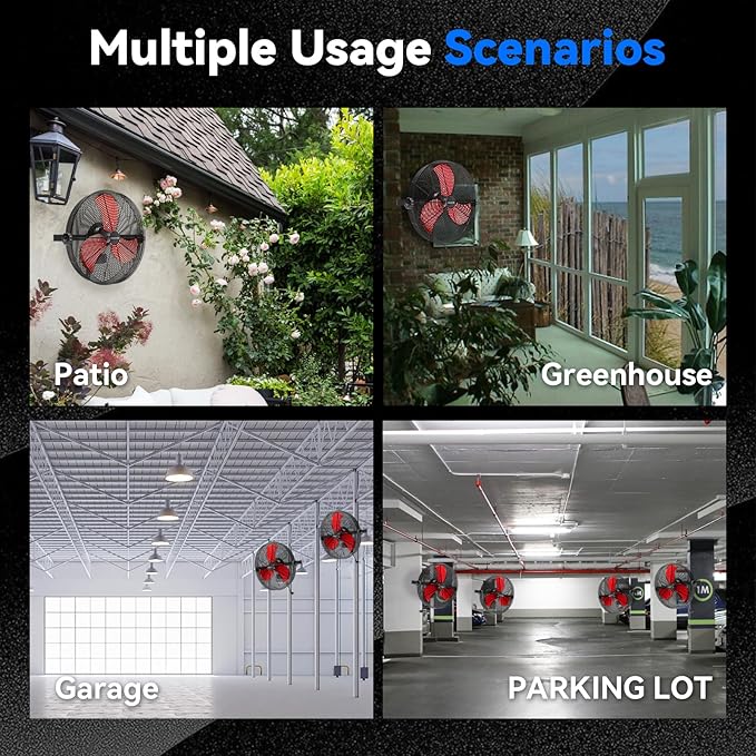 2600 CFM 14 inch Outdoor High Velocity Wall Mounted Fan, 3-Speed Metal Fans with IP44 Enclosure Motor, Industrial Grade Weatherproof Wall Fan for Patio, Greenhouse, Garage, and Gazebo-PurrikoPets