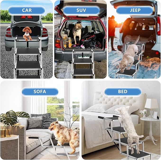 Dog Stairs for Large Dogs - 5 Step Foldable Dog Ramp for Car Non-Slip Surface Support up to 230lbs - Suitable for SUV,Truck, Sofas, Bed-PurrikoPets