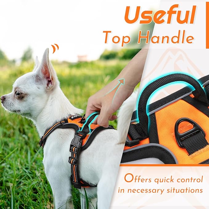 Eagloo Small Dog Harness No Pull, Service Vest with Reflective Strips and Control Handle, Adjustable and Comfortable for Easy Walking, No Choke Pet Harness with 2 Metal Rings, Orange, XS-PurrikoPets