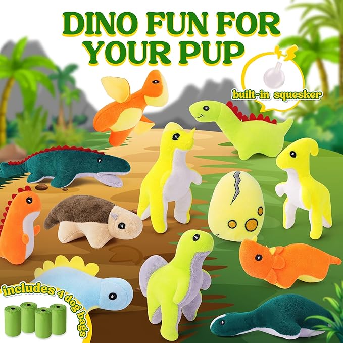 20-Pack Adorable Dinosaur Puppy Toys – Distinct Dino-Themed Squeaky Dog Toys for Small Dogs to Keep Them Busy, Interactive Chew Toys for Mental Stimulation & Gentle Teeth Cleaning-PurrikoPets