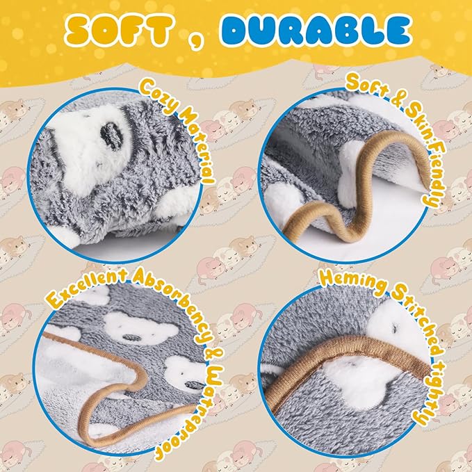 6 Pcs Guinea Pig Bedding Cage Liners Small Animal Flannel Blankets Sleep Mat Absorbent Reusable Pet Pee Bedding Pad Cover for Hamster Ferret Chinchilla Rabbit Hedgehog (16 x 24 Inch, Multi)-PurrikoPets