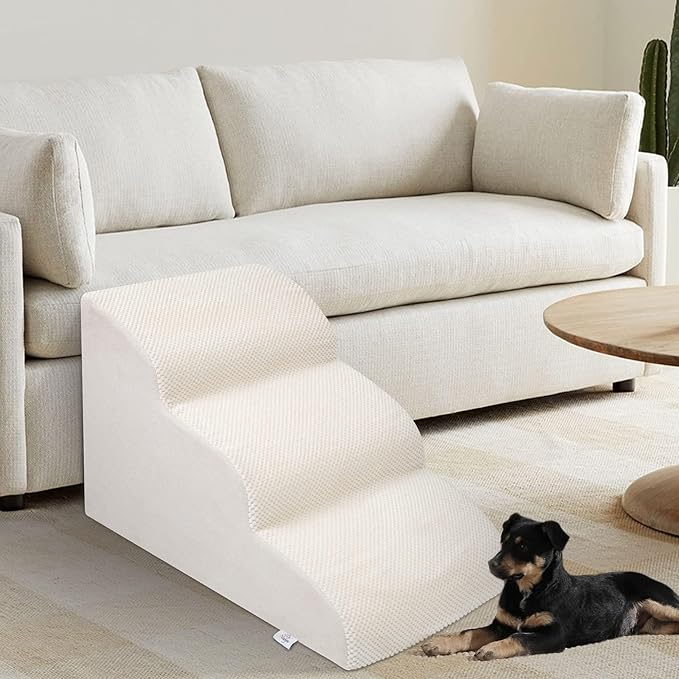 Dog Stairs for Small Dogs - High Density Foam Pet Steps, Extra Wide Dog Ramp with Non-Slip Bottom for High Beds, Couch and Sofa, Best for Dogs Injured, Older Doggy Cats-PurrikoPets