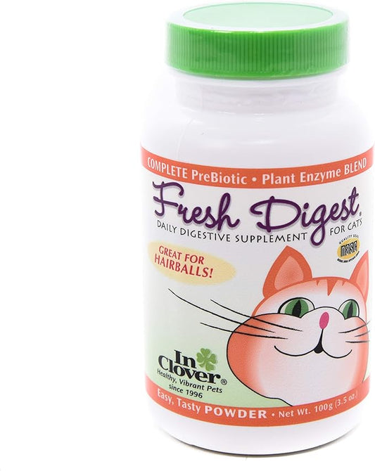 Fresh Digest Daily Digestive Aid and Immune Support Supplement for Cats, Natural Prebiotic and Enzyme Powder for Healthy Stools, Hairball Control, Stop Litterbox Odor, Works Fast 100g/3.5oz-PurrikoPets