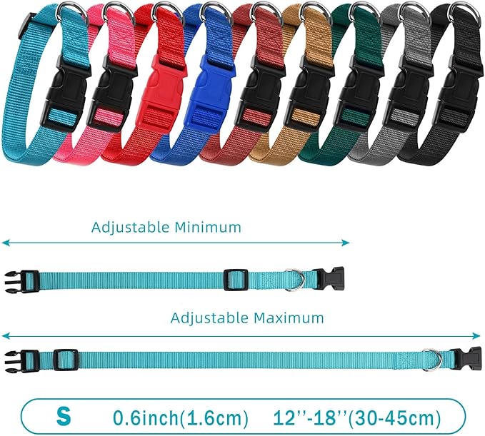 9 Pieces Adjustable Dog Collar for Animal, Soft Nylon Pets Puppy Collar with Quick Release Buckle Holder Bulk for Dogs Walking Running Training(Small,Retro Colors)-PurrikoPets