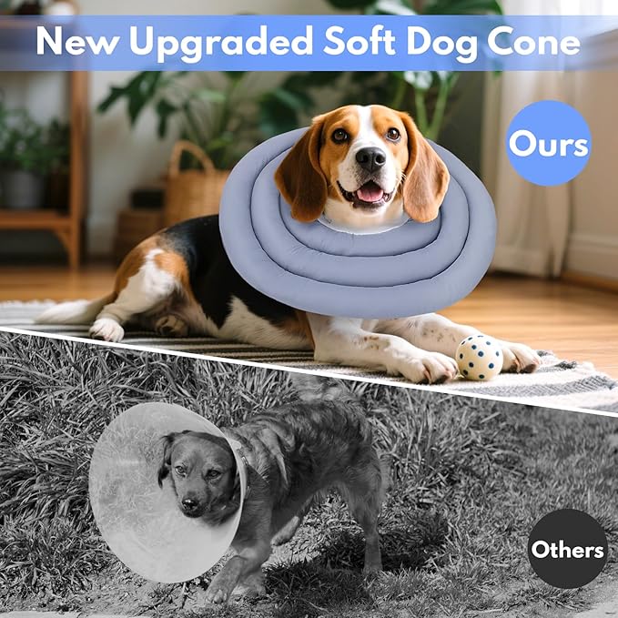 Dog Recovery Collar, Breathable Adjustable Soft Dog Cone, Waterproofing Cat Neck Cone, Pet Donut Collar After Surgery (Blue Gray, XL)-PurrikoPets