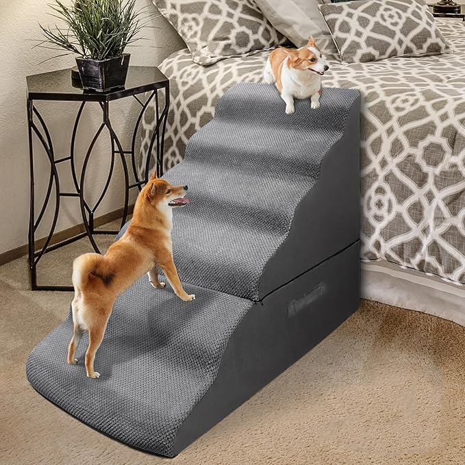Dog Stairs&Steps for 30 Inches Tall High Bed Up to 30-36 Inch, Pet Dog Ramp Ladder for Small Dogs, Doggie, Old Cats, Kitty, Small Animals Grey-PurrikoPets