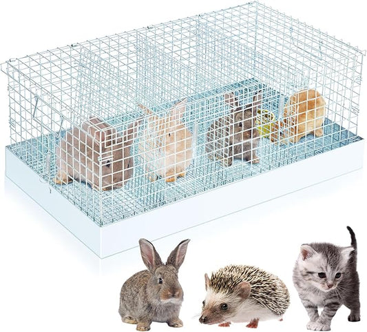 Folding Rabbit Cage, 28 x 16 x 12 in Portable Bunny Carrier with Tray and Handles for Transport, Travel or Temporary Housing, Indoor Outdoor Pet Habitat Animal Enclosure-PurrikoPets