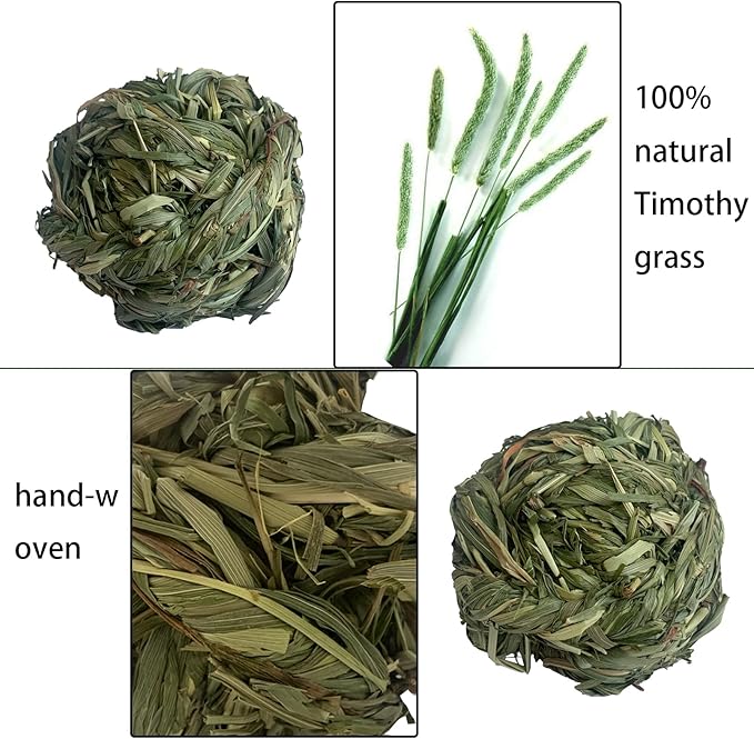 6 Pcs Bunny Timothy Grass Ball Natural Chew Toy Woven Chewing Toys Rabbit Molar Small Animals Teeth Grinding Suitable for Hamster Totoro Gerbils Guinea Pig Squirrel-PurrikoPets