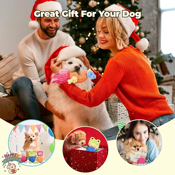 3pcs Dog Squeaky Toys, Plush Stuffed Puppy Chew Toy for Extended Play, Interactive Toys Great Gifts for Small Medium Large Chewer Dogs, Pet Toy Bulk to Keep Them Busy(Forg&Hippo&Pig)-PurrikoPets