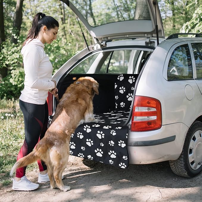 F-color SUV Cargo Liner for Dogs, Upgraded Extra Large Water Resistant Pet Cargo Cover Dog Seat Cover Mat for SUV Sedans Vans with Bumper Flap Protector, Non-Slip, Wear-Proof, Universal Fit, Paw Print-PurrikoPets