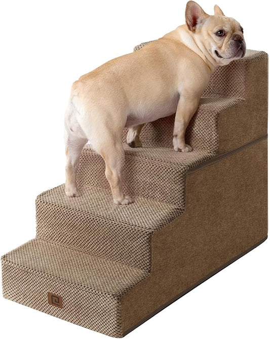 EHEYCIGA Dog Stairs for High Bed 22.5" H, 5-Step Dog Steps for Bed, Pet Steps for Small Dogs and Cats, Non-Slip Balanced Pet Ramp Indoor, Camel-PurrikoPets