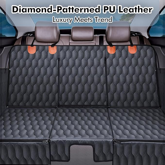 3-in-1 Convertible PU Leather Dog Car Seat Extender & Booster Seat – 400lb Capacity, Waterproof, Hard Bottom, Scratch-Proof Hammock for Cars & SUVs-L-PurrikoPets