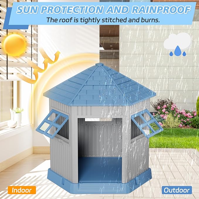 Durable Dog House Indoor Outdoor for Small Medium Dogs, Weatherproof Puppy Shelter with Elevated Floor & Air Vents, Easy Clean and Assemble (Blue, 36.61L*29.5W*37.4H)-PurrikoPets