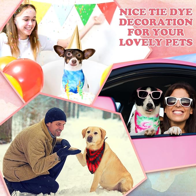 50 Pcs Tie Dye Dog Bandanas Bulk Pet Bibs Colorful Triangle Scarf Pet Bandanas for Medium Large Dogs Spring Summer Birthday Costume Decoration-PurrikoPets