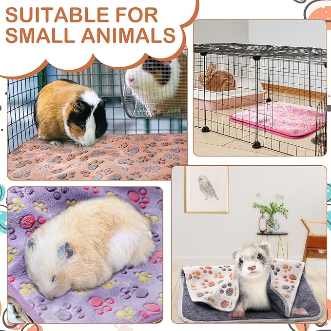 4 Pcs Waterproof Guinea Pig Blankets Washable Small Animal Fleece Bedding Absorbent Guinea Pig Cage Liners Reusable Pet Pee Pad Sleep Mat Pad Cover for Hamster Ferret (Paw Print, 18 x 13 Inch)-PurrikoPets