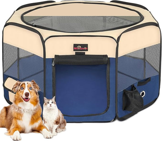Aivituvin Dog Playpen Foldable Waterproof Pet Play Pens for Cat, Puppies, Rabbits, Chickens, Durable Portable Pet Tent for Travel Camping Indoor/Outdoor Blue XL-PurrikoPets