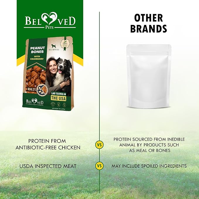 Dog Treats Peanut Butter Bones with Cranberry & Rawhide Free Chew 11 Oz - Pet Natural Mini & Big Snacks Healthy Collagen & Bulk Best Chews for Small & Large Dogs - Made for USA (Peanut Butter)-PurrikoPets