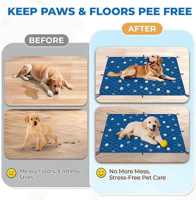 Fostanfly Washable Pee Pads for Dogs, 2 Pack Large 36"x41" Ultra-Absorbent and Leak-Proof Non-Slip Reusable Potty Training Pads for Dogs, Puppy & Cats of Add 8 Lanyards-Blue-PurrikoPets