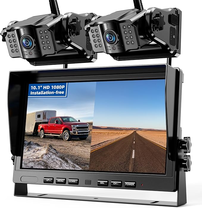 eRapta 2 Wireless Backup Camera Magnetic: 10.1" IPS DVR Monitor, Install-Free RV Backup Camera with Infrared Night Vision, Built-in 9600mAh Battery for Trailer/RV/Truck/Horse Trailer/Tractor ACT1002-PurrikoPets