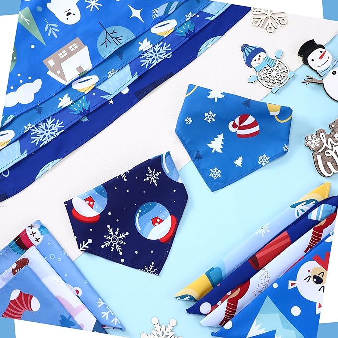 100 Pcs Winter Dog Bandanas Bulk Pet Bibs Blue Triangle Scarf Snowflake Pet Bandanas for Medium Large Dogs Winter Snowflake Christmas Party Holiday Festival Costume Decor-PurrikoPets